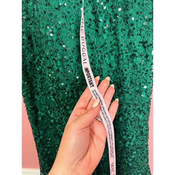 Mac Duggal Embellished Wrap Over Long Sleeve Gown Green Style 68016 Size 6 - Picture 5 of 9